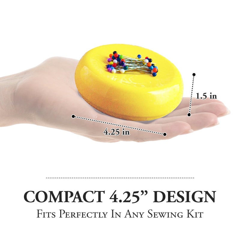 Grabbit Magnetic Sewing Pincushion with 50 Plastic Head Pins â€“ Magnet Pin Organizer for Quilting, Embroidery, Needles, Bobby Pins, & Craft Storage, Yellow - Image 5